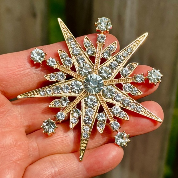 LARGE Star Brooch Pin Large Rhinestone Brooch - Picture 4 of 7